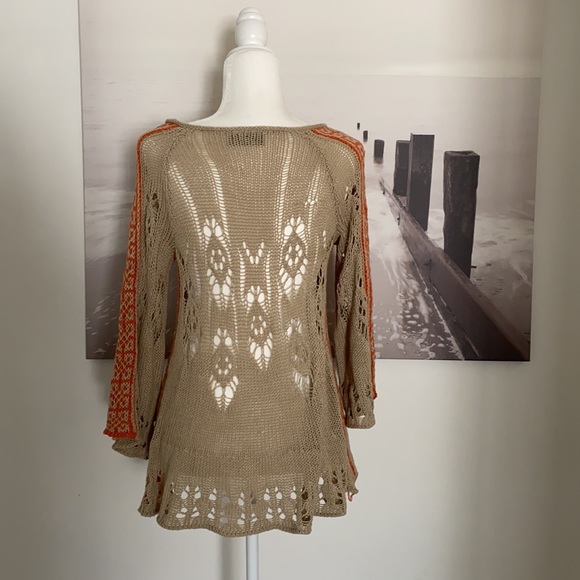 Wooden Ships Pointelle Crochet Knit V neck Aline Sweater Size S/m - Picture 3 of 5